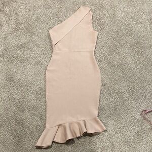 One-Shoulder Blush Pink Ruffle Hem Dress